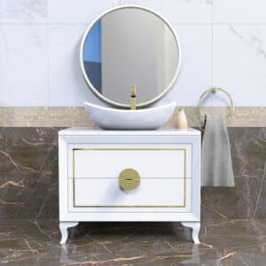 Komoda łazienkowa biało-złota glamour