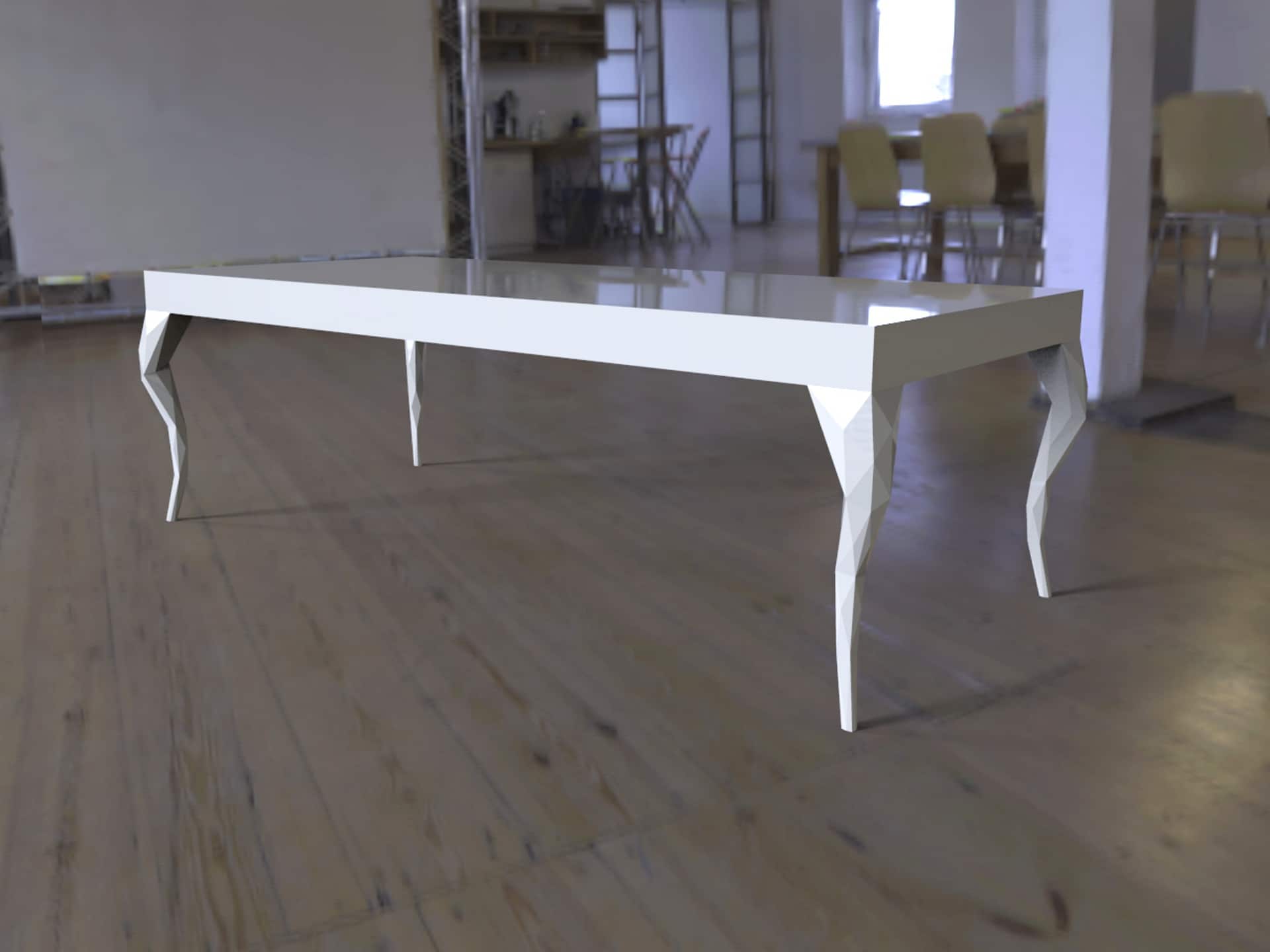 stol geometryczny nowoczesny bialy wnetrze