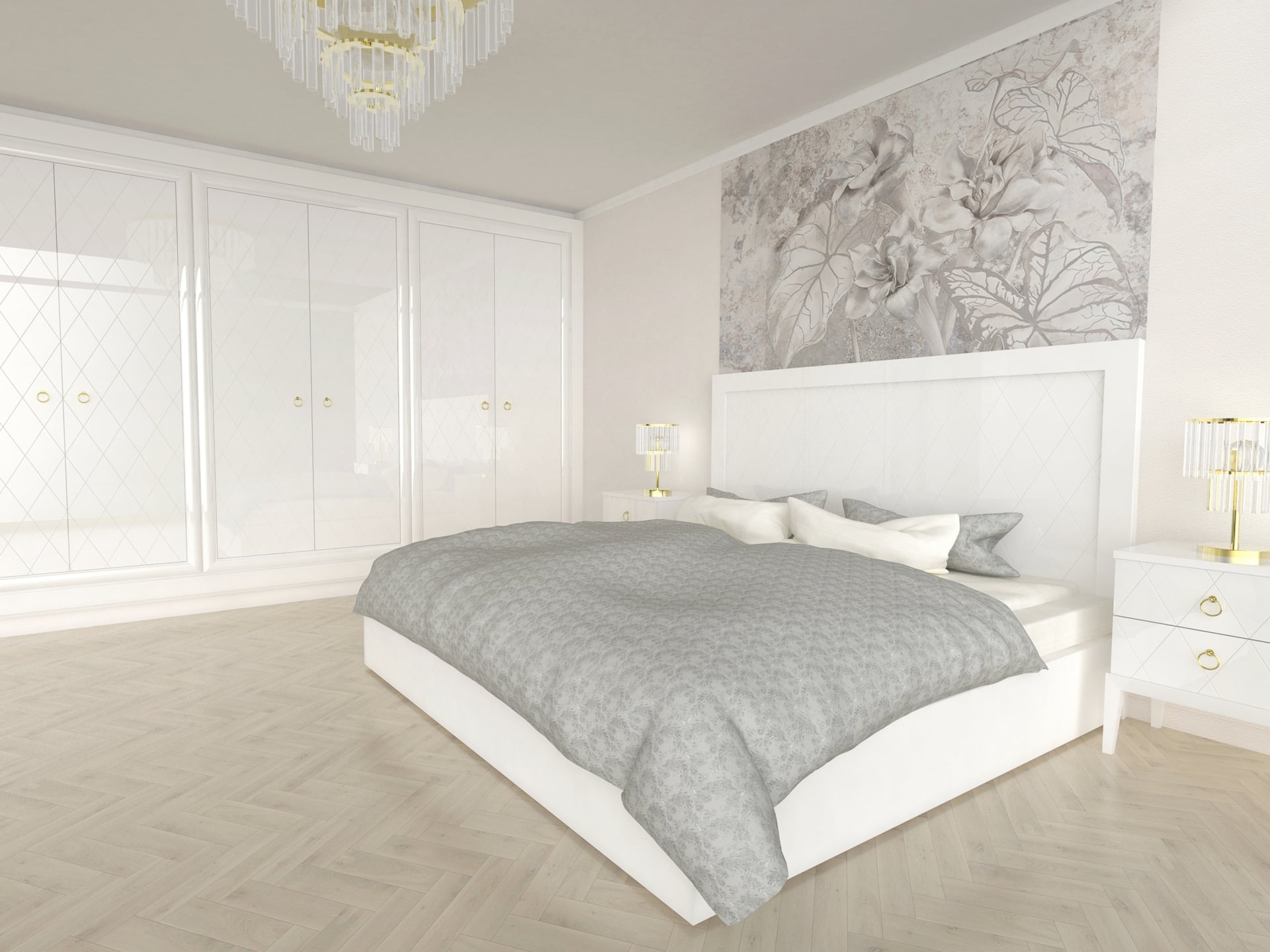 Sypialnia w stylu glamour biała