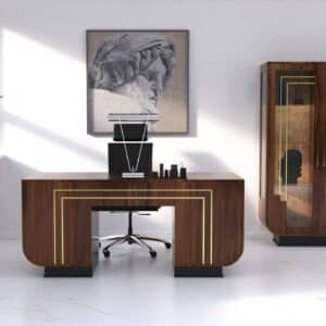 ekskluzywne biurko w stylu art deco drewno orzech z mosiadzem