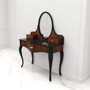 toaletka z lustrem w stylu glamour czarna z drewnem polysk