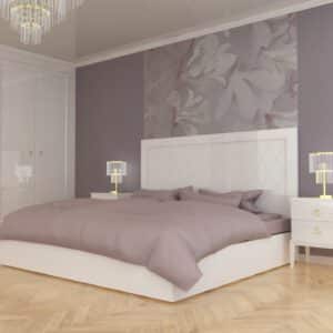 sypialnia w stylu glamourl biała złote dodatki