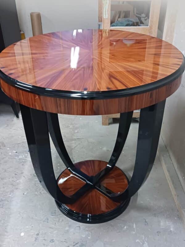 stol O 3 okragly do salonu art deco palisander z czarnym wysoki polysk
