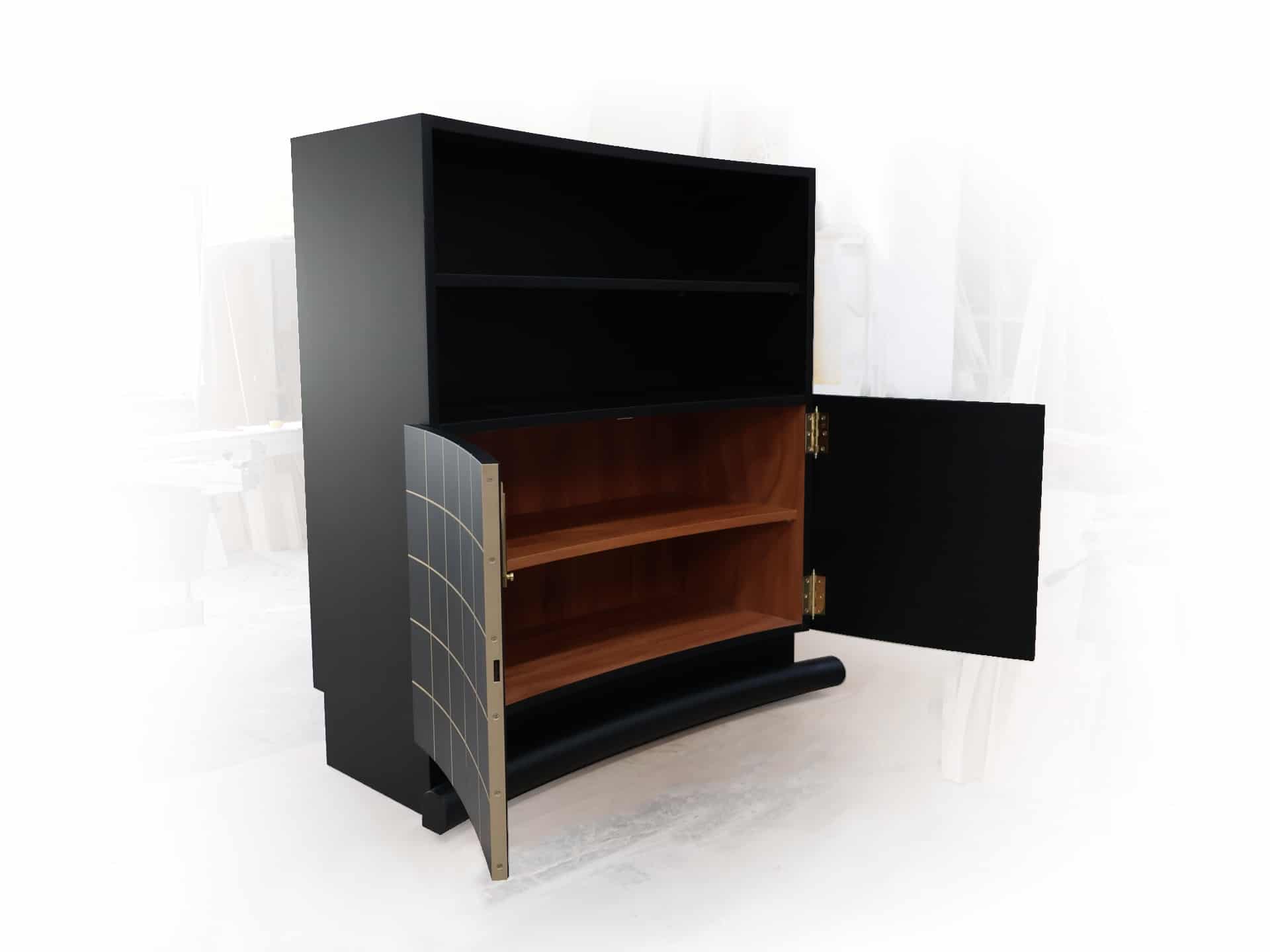 szafka czarna art deco inkrustowana mosiądzem 7