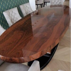 stol art deco blat owal Orzech wysoki polysk f