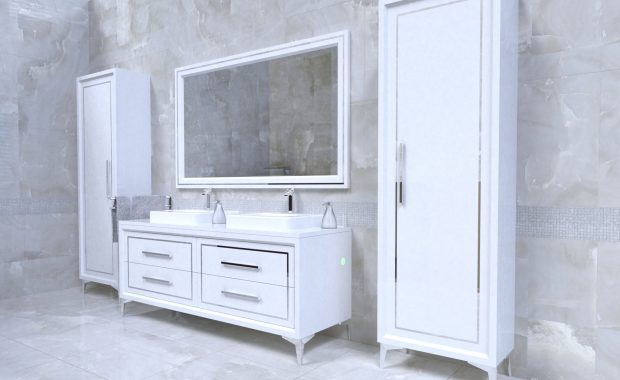 komplet mebli białych łazienkowych glamour
